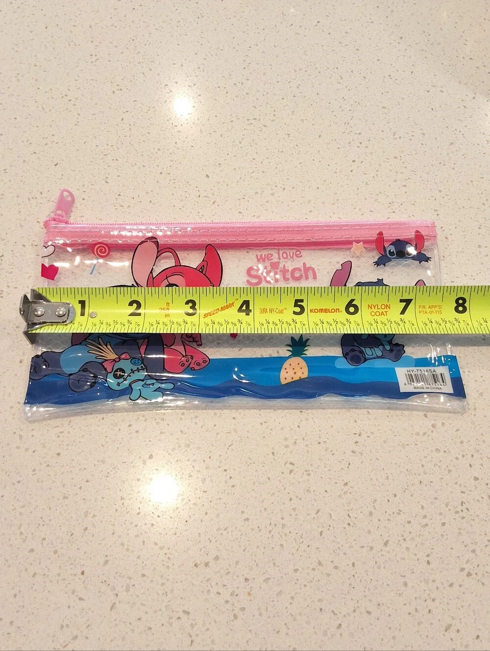 Disney Stitch & Angel Clear Transparent PVC Flat Zipper Pouch Pencil Pouch, New
